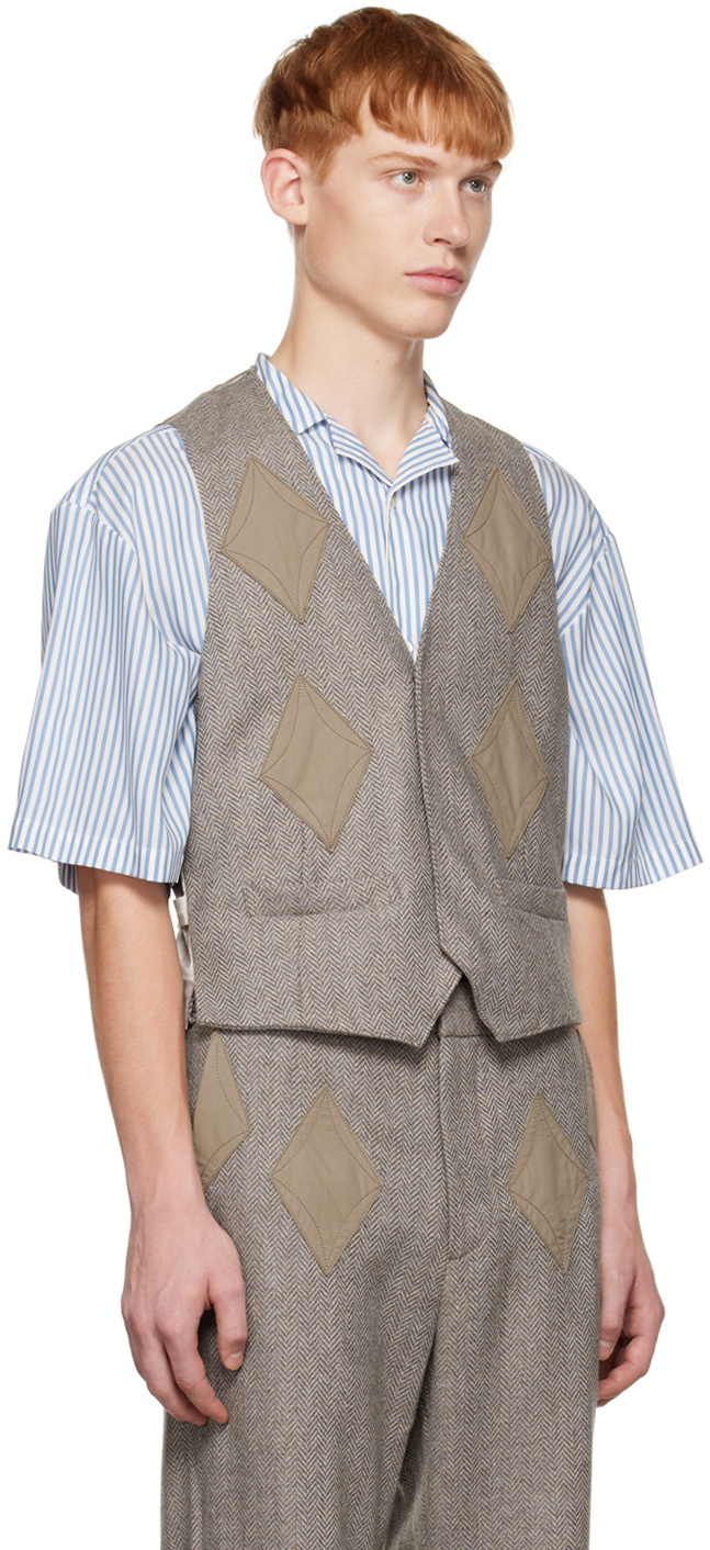 TheOpen Product SSENSE Exclusive Brown Diamond Patched Waistcoat