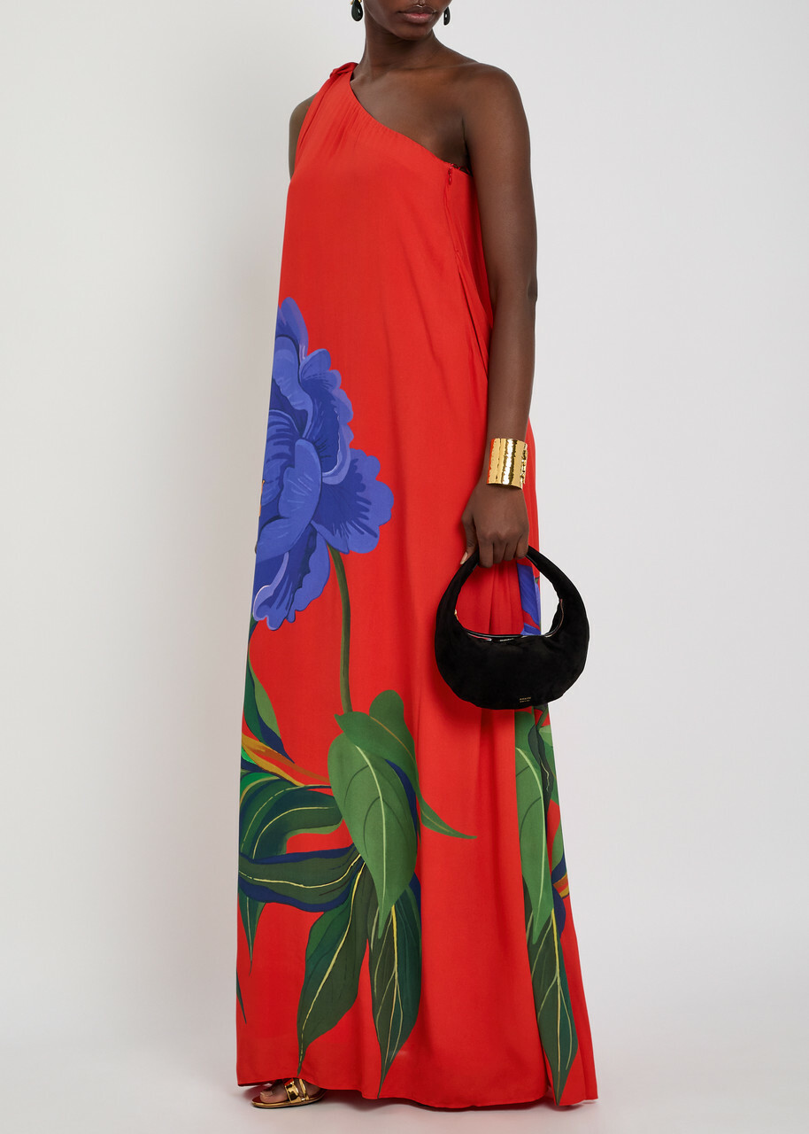 Borgo DE Nor Lani Floral-print One-shoulder Crepe Maxi Dress Red