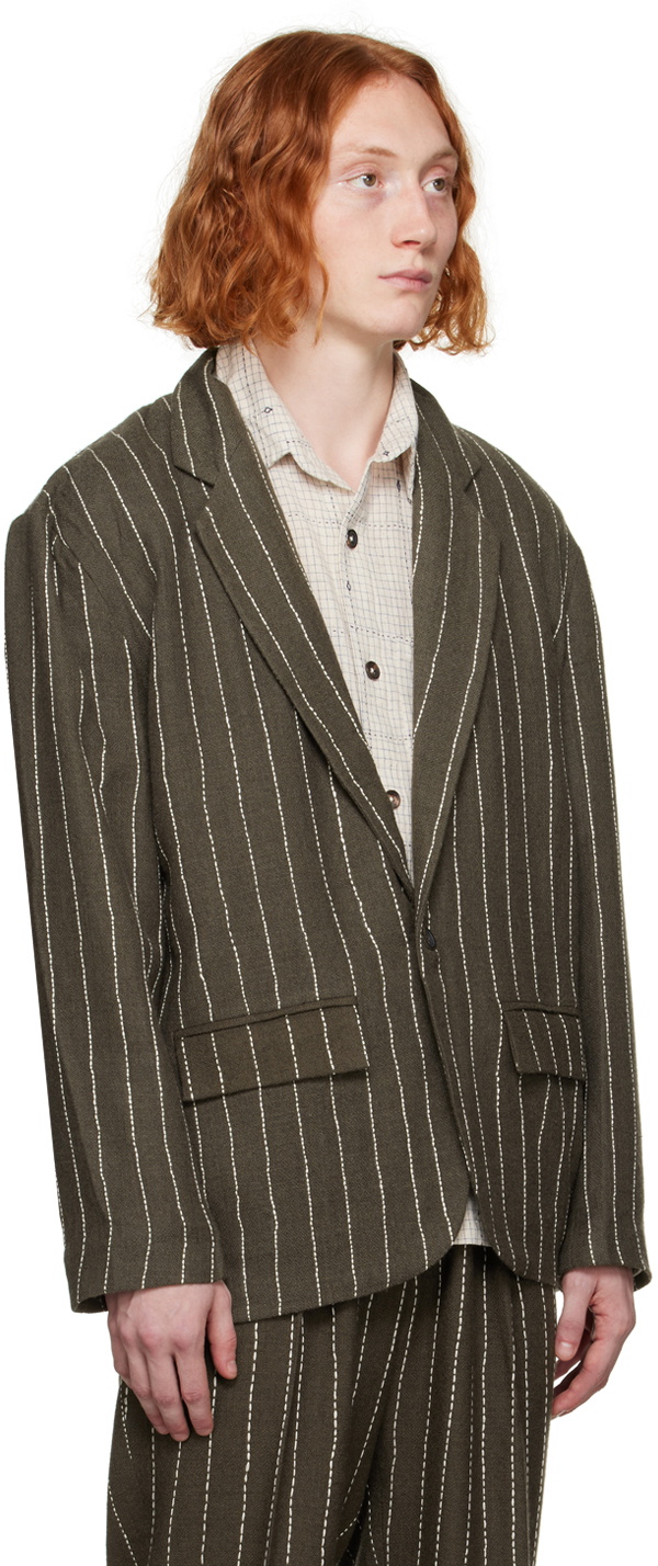 Karu Research Green Pinstripe Blazer