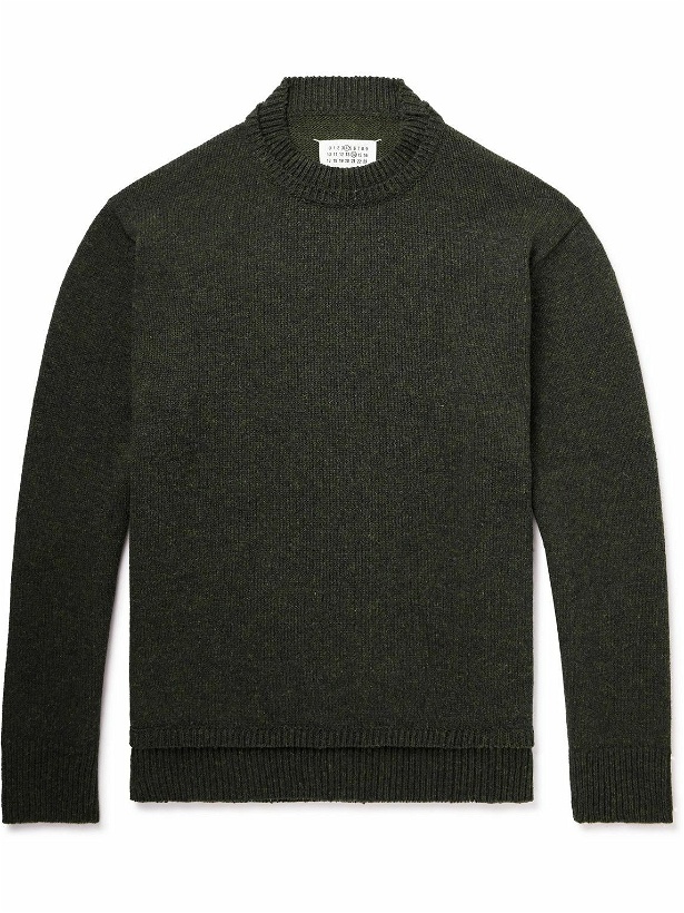 Photo: Maison Margiela - Suede-Trimmed Wool, Linen and Cotton-Blend Sweater - Green