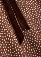Reformation Kaylia Polka-dot Appliquéd Chiffon Mini Dress Brown