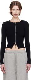 Fax Copy Express Black Tight Ribbed-Knit Zip Sweater