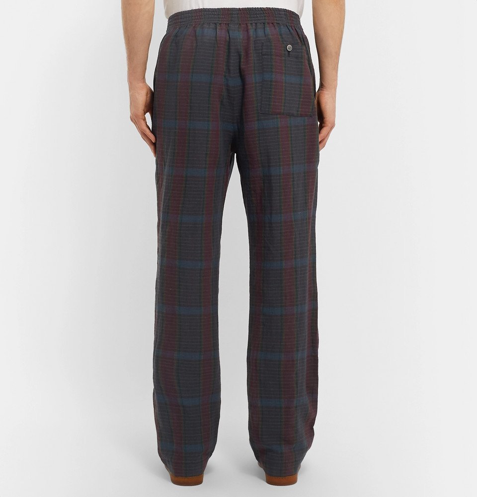 Camoshita Checked Wool and Linen Blend Drawstring Trousers