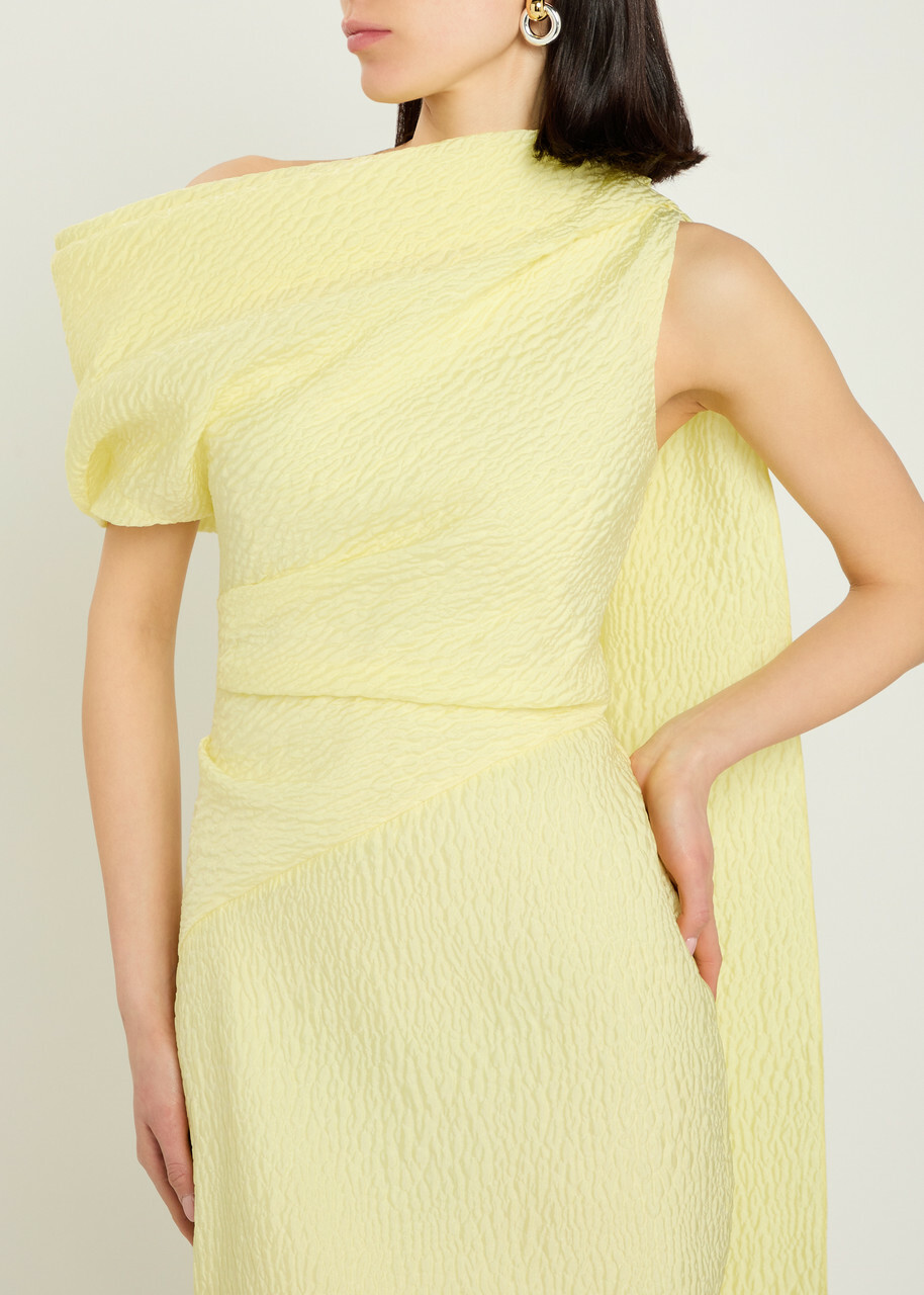 Roksanda Maite Cape-effect Cloqué Midi Dress Yellow Lemon