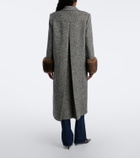 Valentino Herringbone shearling-trimmed wool-blend coat