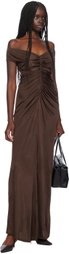 Atlein Brown Ruched Maxi Dress