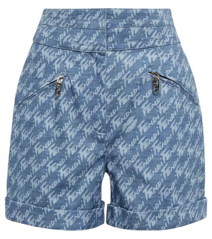 Photo: Fendi Logo high-rise chambray shorts