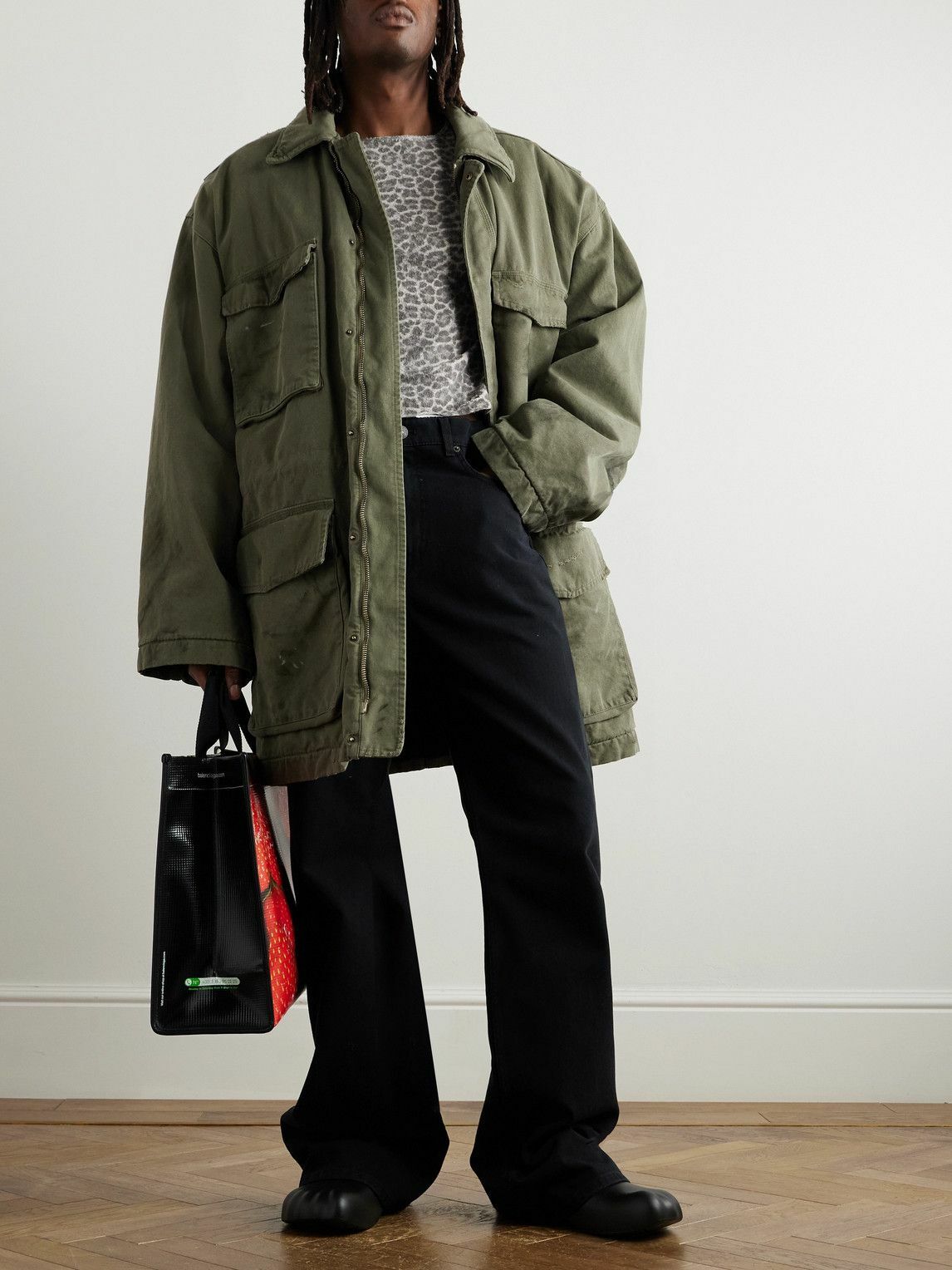 Balenciaga - Distressed Cotton-Canvas Coat - Green