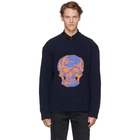 Alexander McQueen Navy and Black Skull Intarsia Sweater