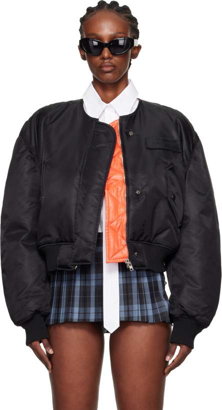 Photo: Pushbutton Black Logo Patch Padded Bomber Jacket