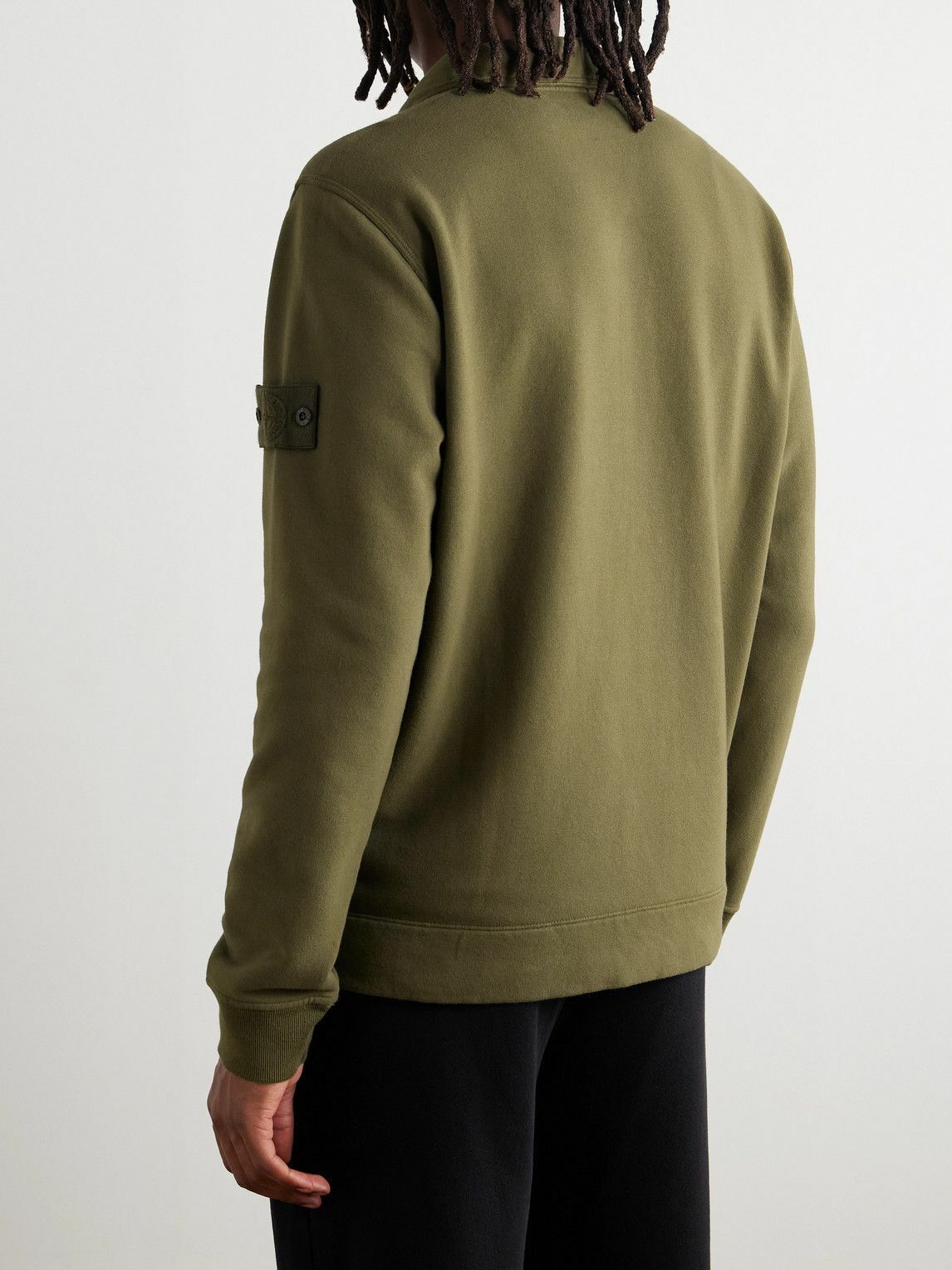 Stone Island - Ghost Cotton-Blend Jersey Zip-Up Sweatshirt - Green