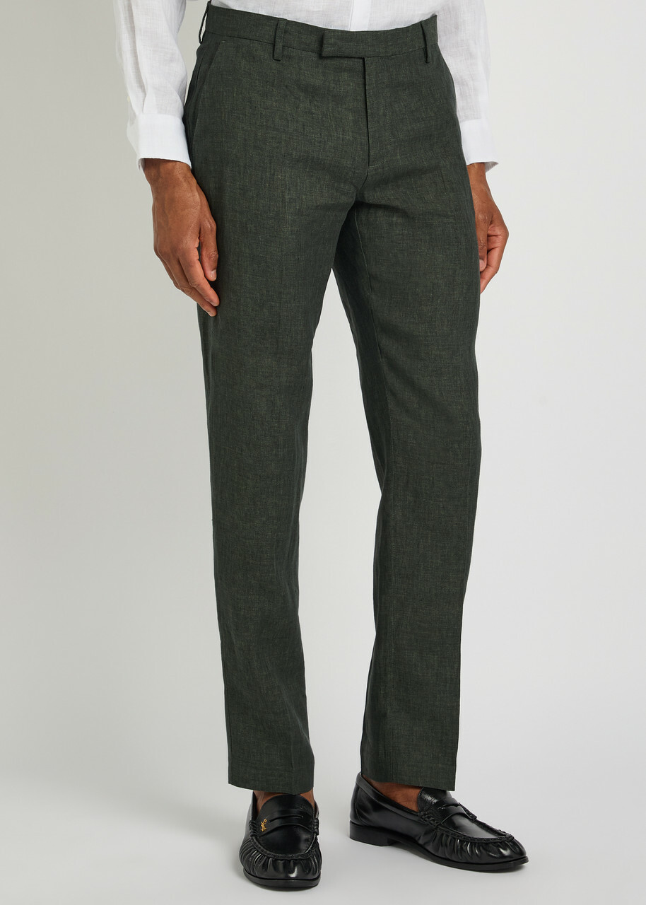 Sunspel Tapered-leg Linen Trousers Dark Green
