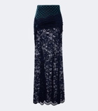 Rabanne Gathered lace and velvet maxi skirt