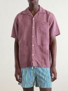 Drake's - Camp-Collar Linen Shirt - Burgundy