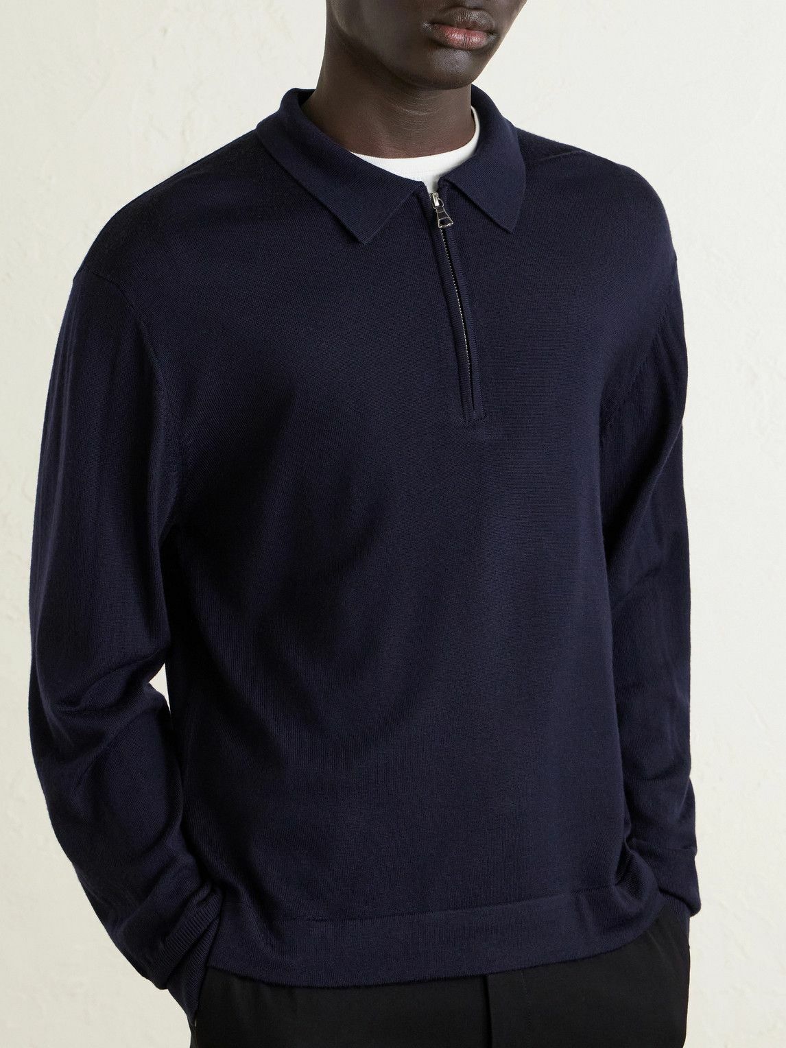 Officine Générale - Wool Half-Zip Polo Sweater - Blue