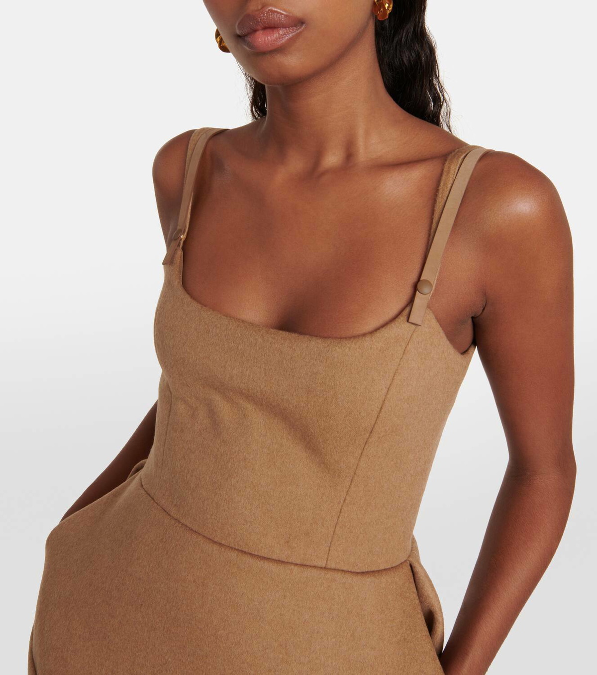 slim fit dress slacks Camel Button Front Tie Shirt Midi Dress  AX Paris