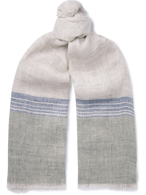 Photo: LORO PIANA - Fringed Striped Linen Scarf - Multi