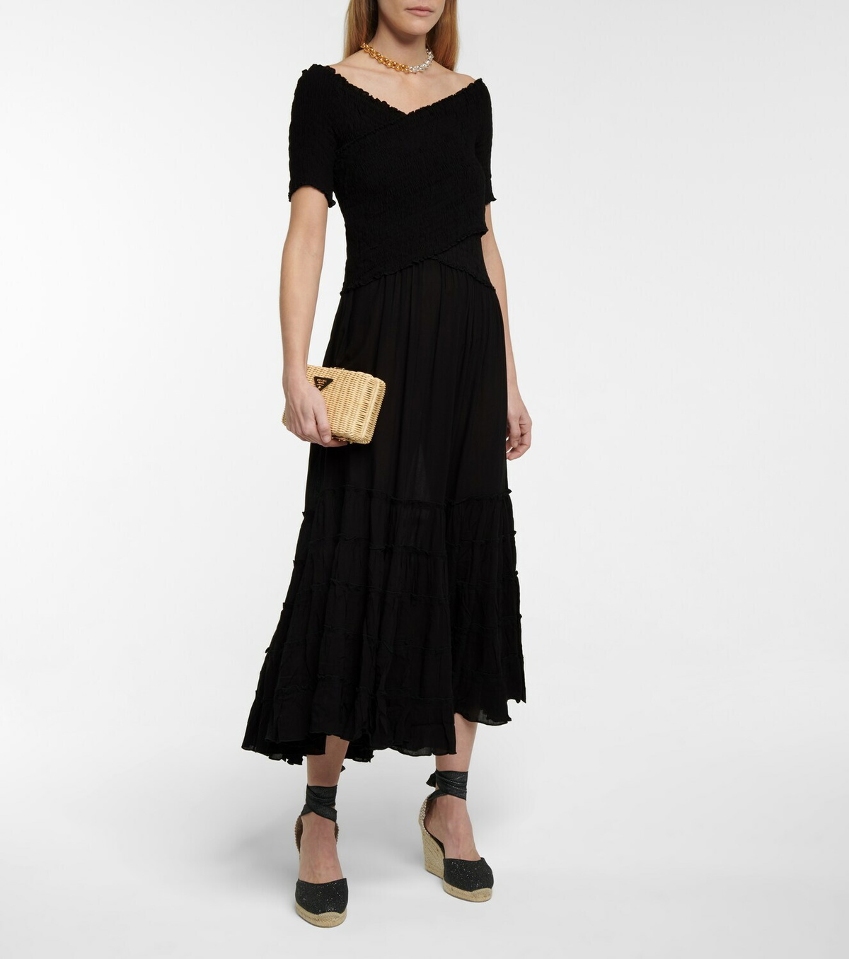 poupette st barth soledad midi dress Soledad smocked cotton midi dress in black - Poupette St Barth