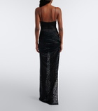 Alex Perry Draped leopard-print lace maxi dress