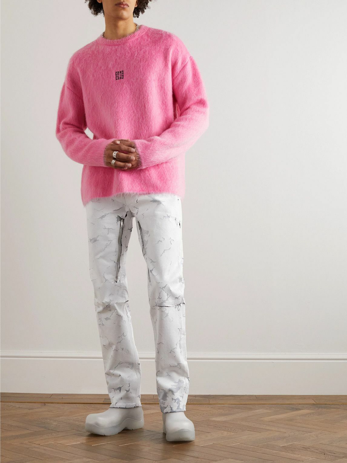 Givenchy - Logo-Embroidered Brushed Mohair-Blend Sweater - Pink Givenchy