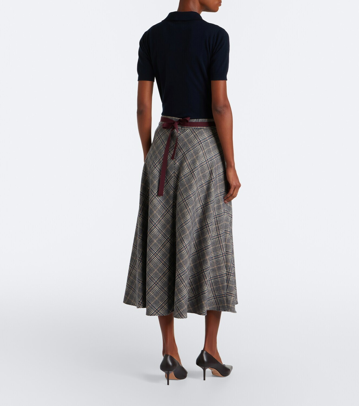 'S Max Mara Belted plaid virgin wool midi skirt
