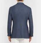 Beams F - Indigo Slim-Fit Double-Breasted Mélange Wool, Silk and Linen-Blend Denim Blazer - Men - Blue