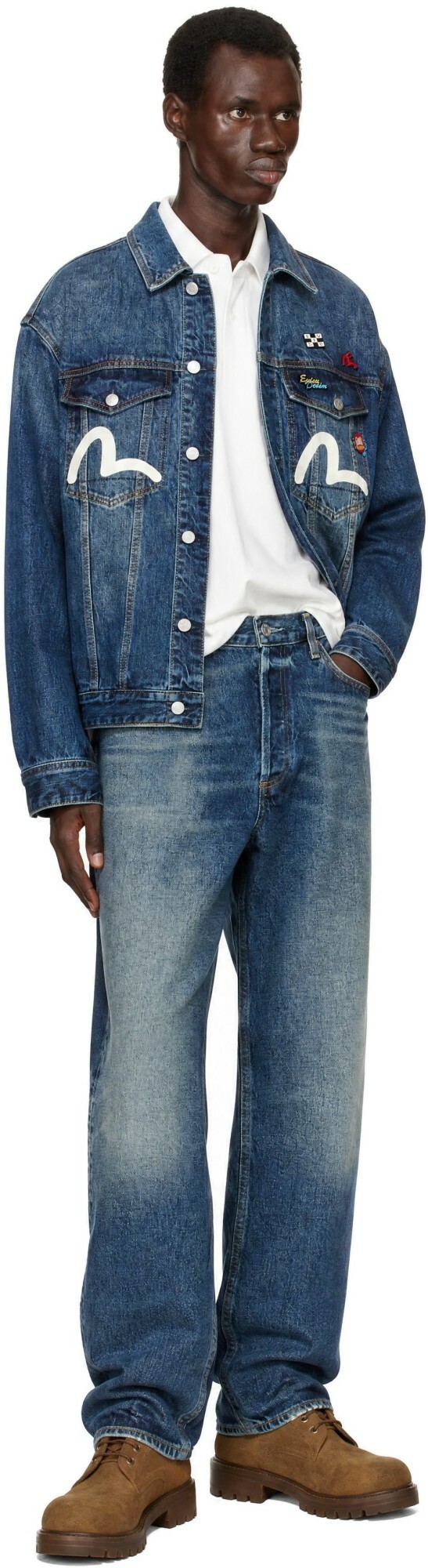 Evisu Navy Inari Mask Printed Denim Jacket