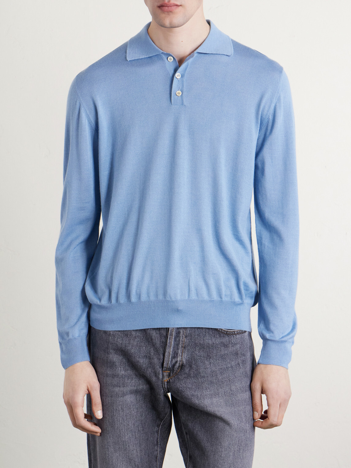 Slowear - Slim-Fit Cashmere and Silk-Blend Polo Shirt - Blue