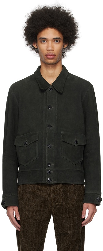 Photo: RRL Black Spread Collar Suede Jacket