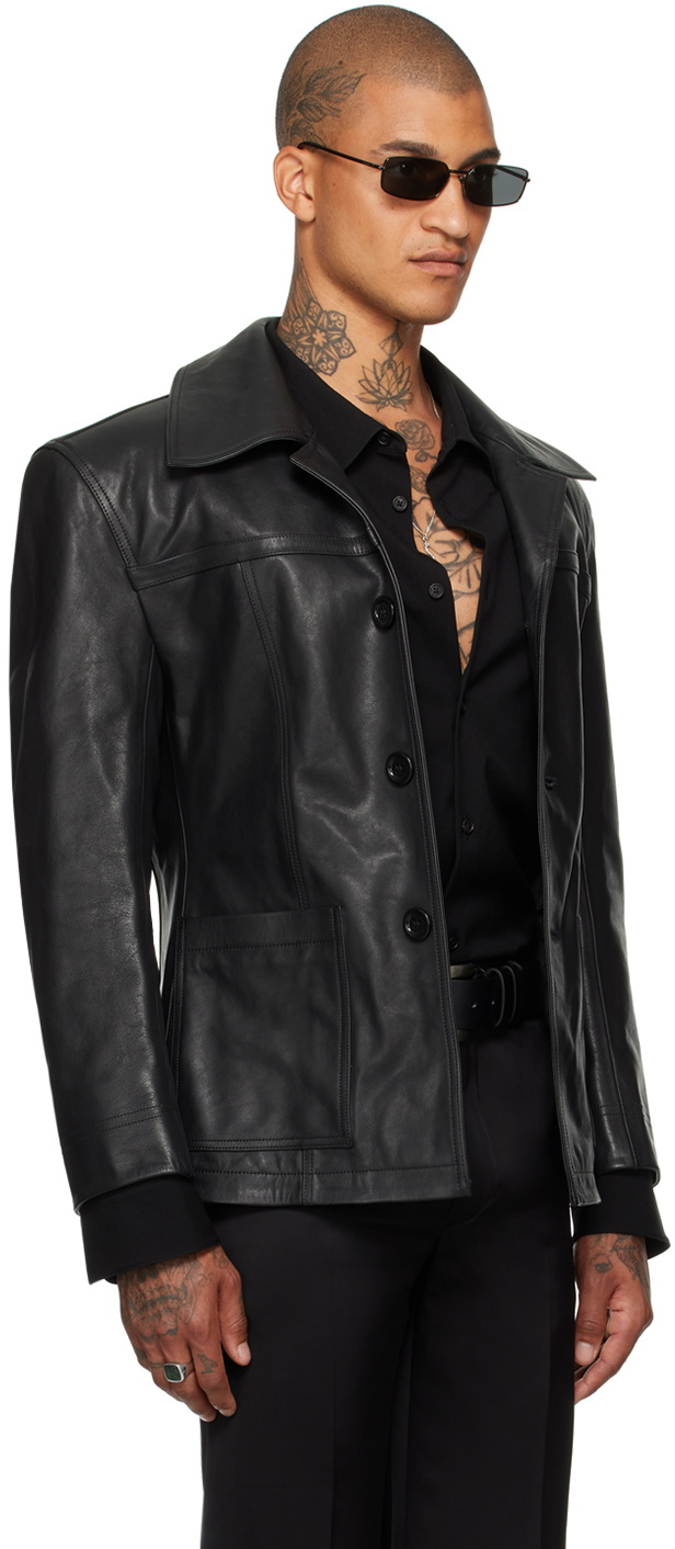 LU'U DAN Black Slim-Fit Creep Leather Jacket