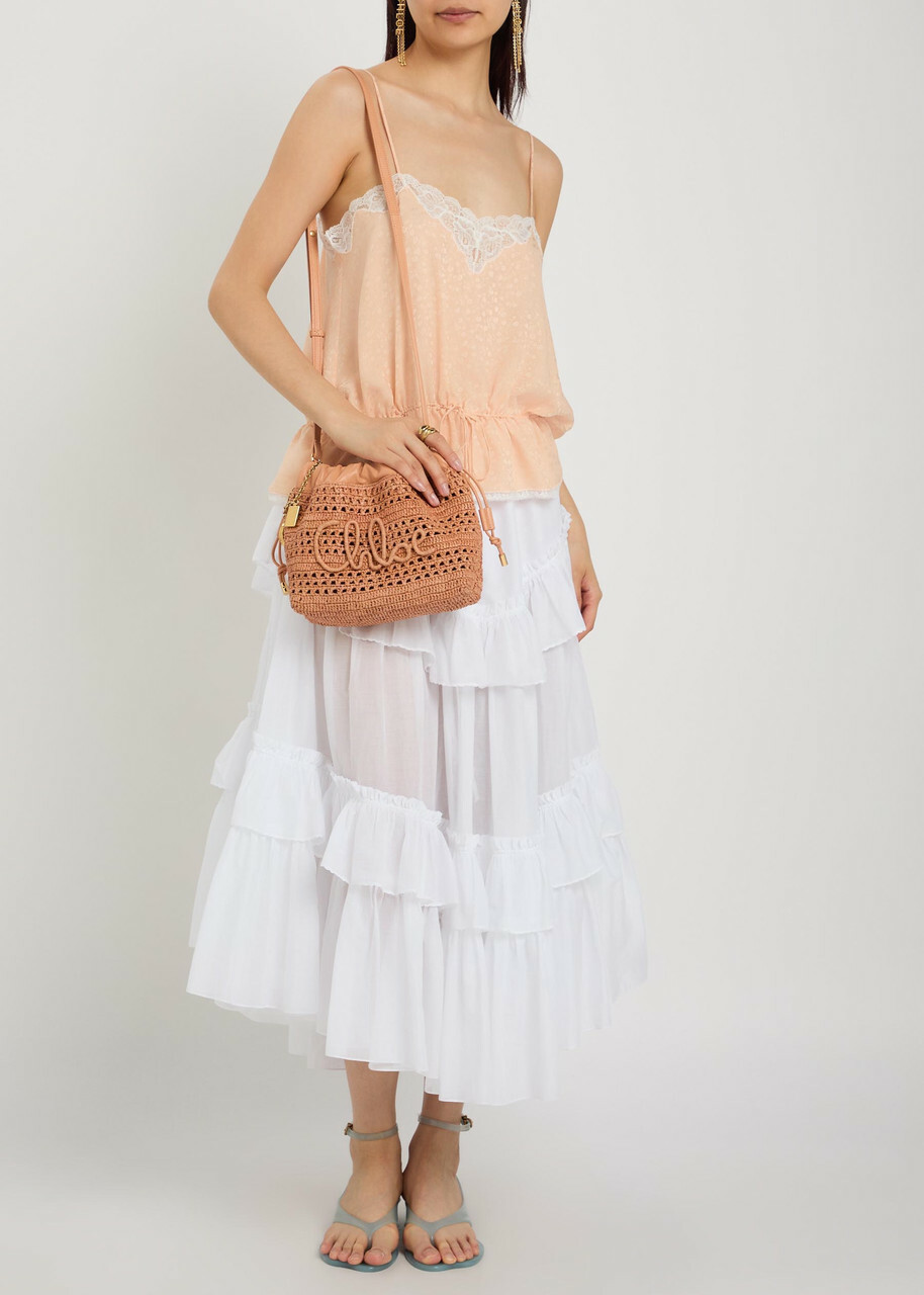 Chloe Summer Banana Leather and Raffia Cross-body Pouch - Natural - One Size