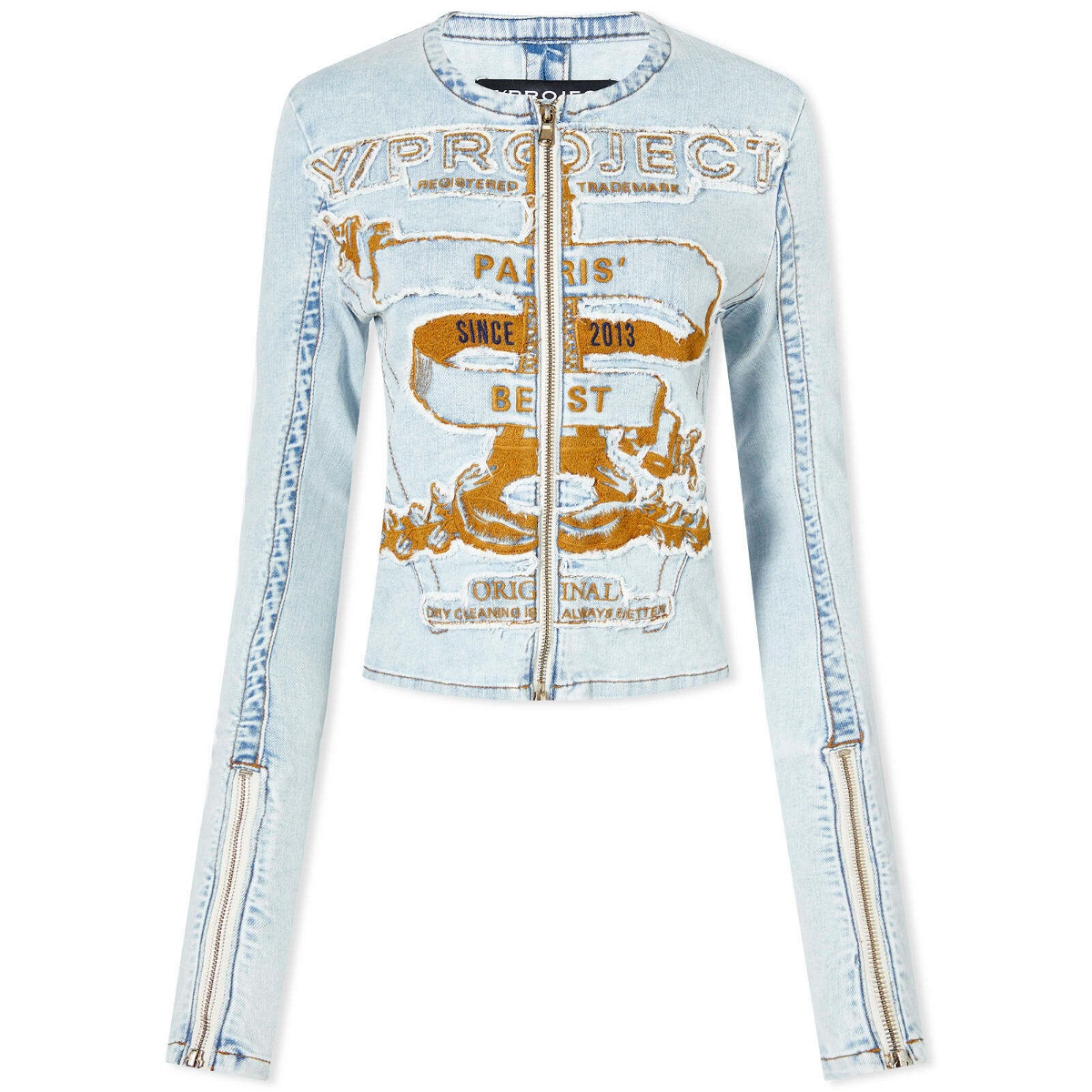 Y-Project Women's Fitted Paris' Best Zip Denim Jacket in Light Ice Blue ...