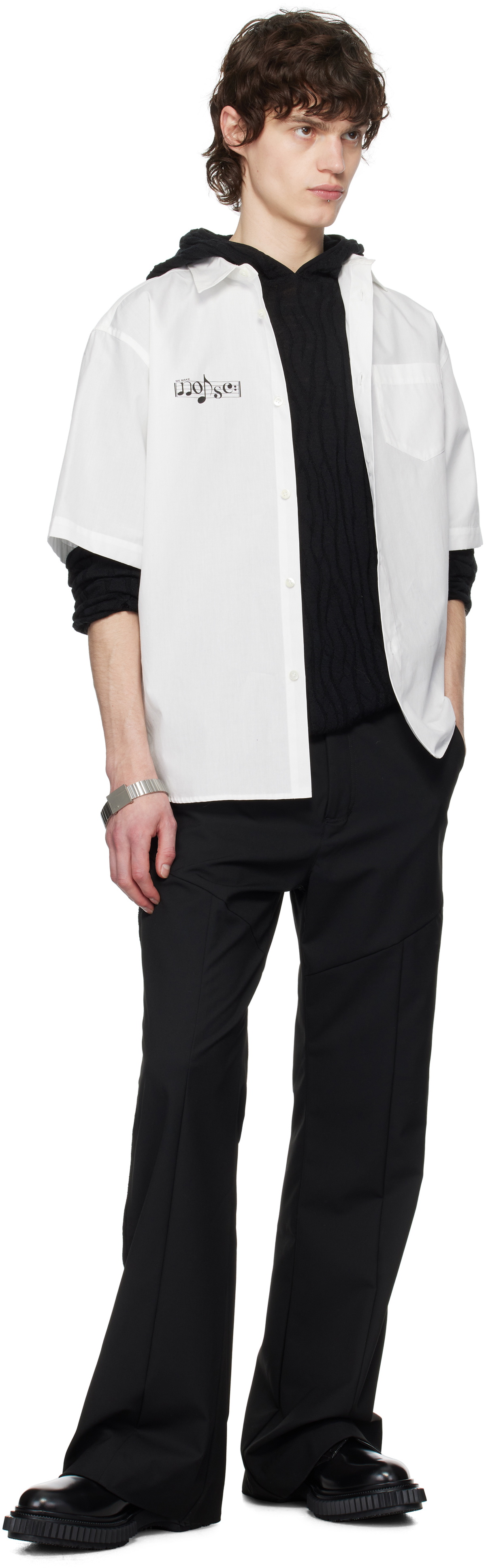 C2H4 Black Paneled Wide Leg Tailored Trousers