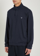 Emporio Armani Logo-embroidered Half-zip Cotton-blend Sweatshirt Navy