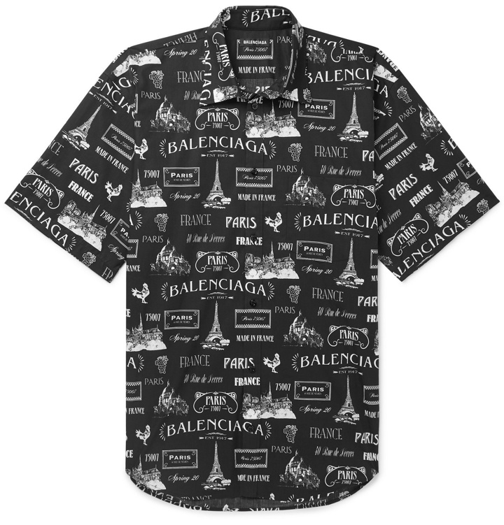 Photo: Balenciaga - Oversized Printed Cotton-Poplin Shirt - Black