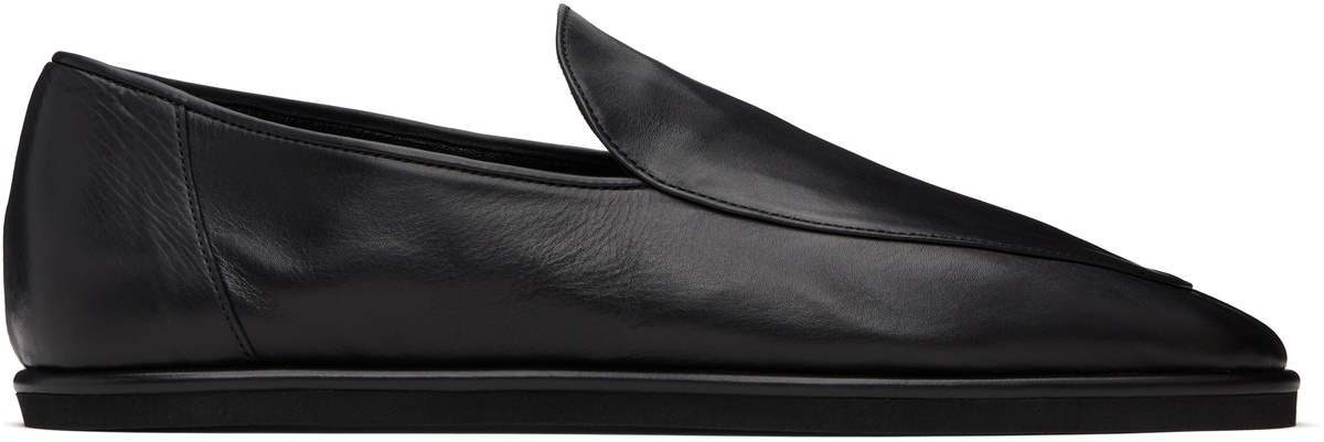 AURALEE Black Soft Leather Deck Shoes Auralee
