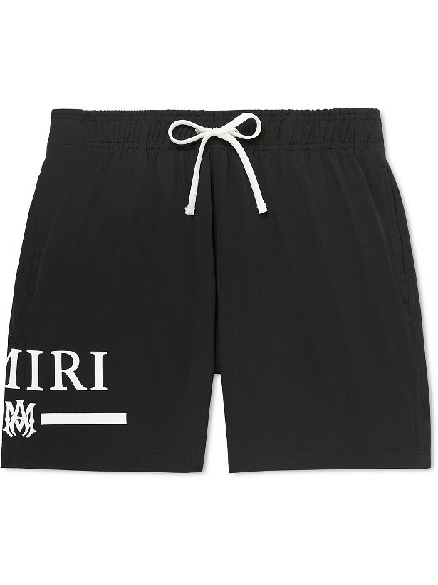 Photo: AMIRI - MA Straight-Leg Short-Length Logo-Print Swim Shorts - Black