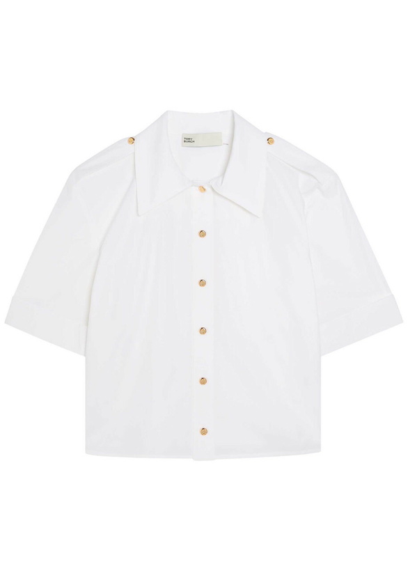 Photo: Tory Burch Romy Cropped Stretch Cotton-poplin Shirt White