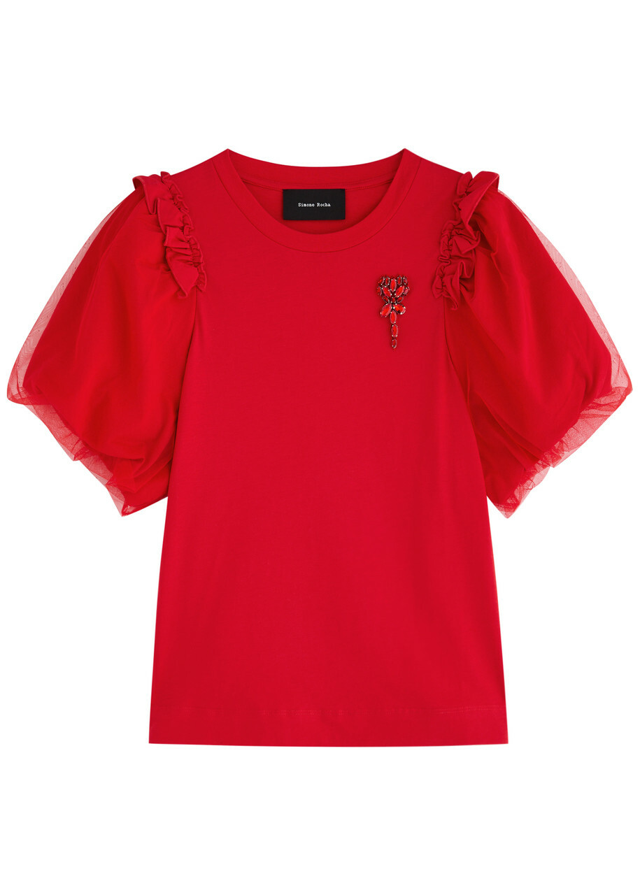 Simone Rocha Embellished Cotton T-shirt Red Simone Rocha