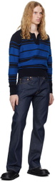 SUNNEI Blue Striped Knit Long Sleeve Polo