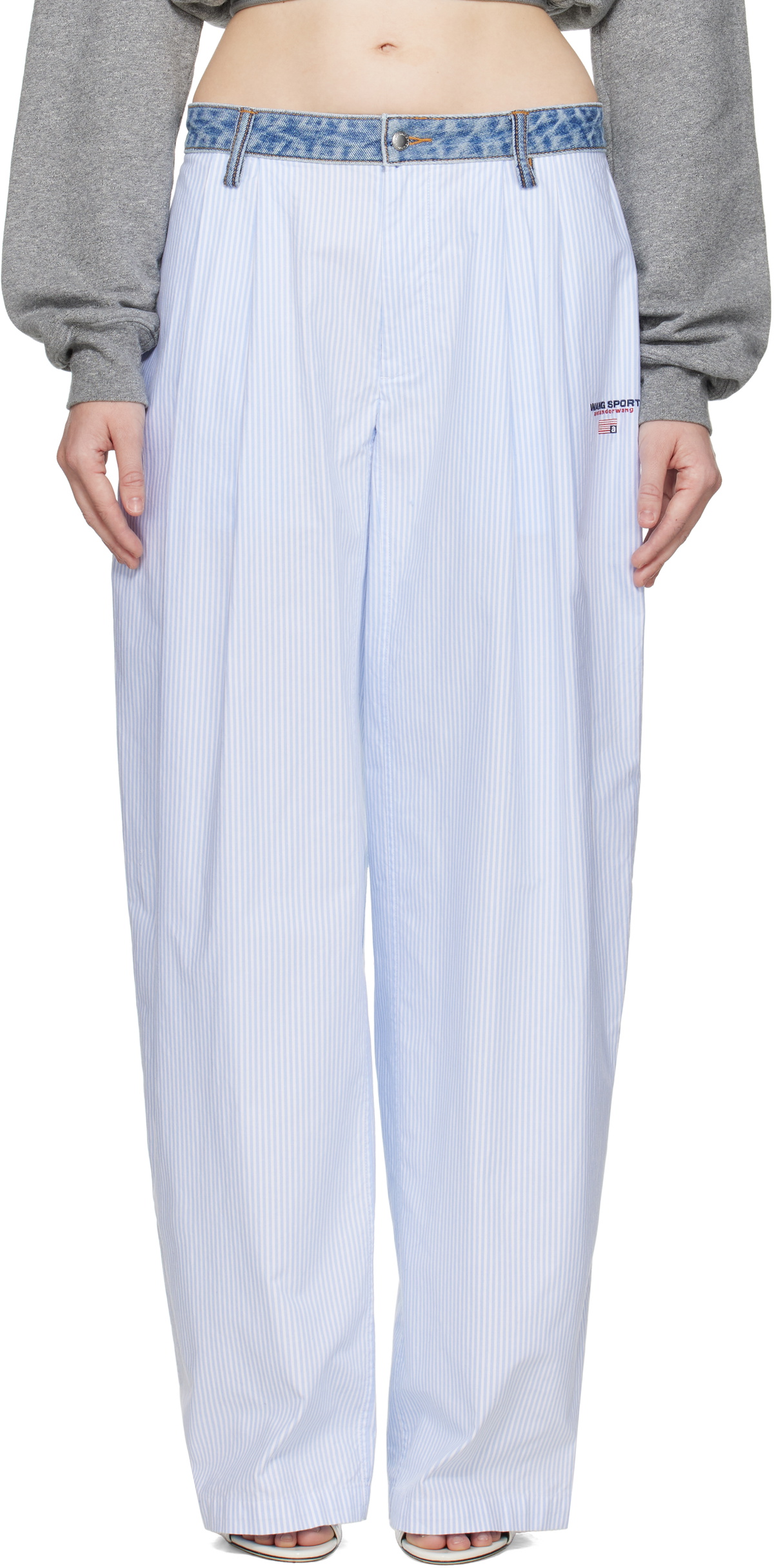 alexanderwang.t Blue & White Denim Waistband Cotton Oxford Trousers