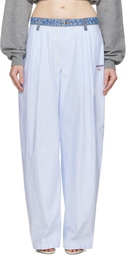 alexanderwang.t Blue & White Denim Waistband Cotton Oxford Trousers