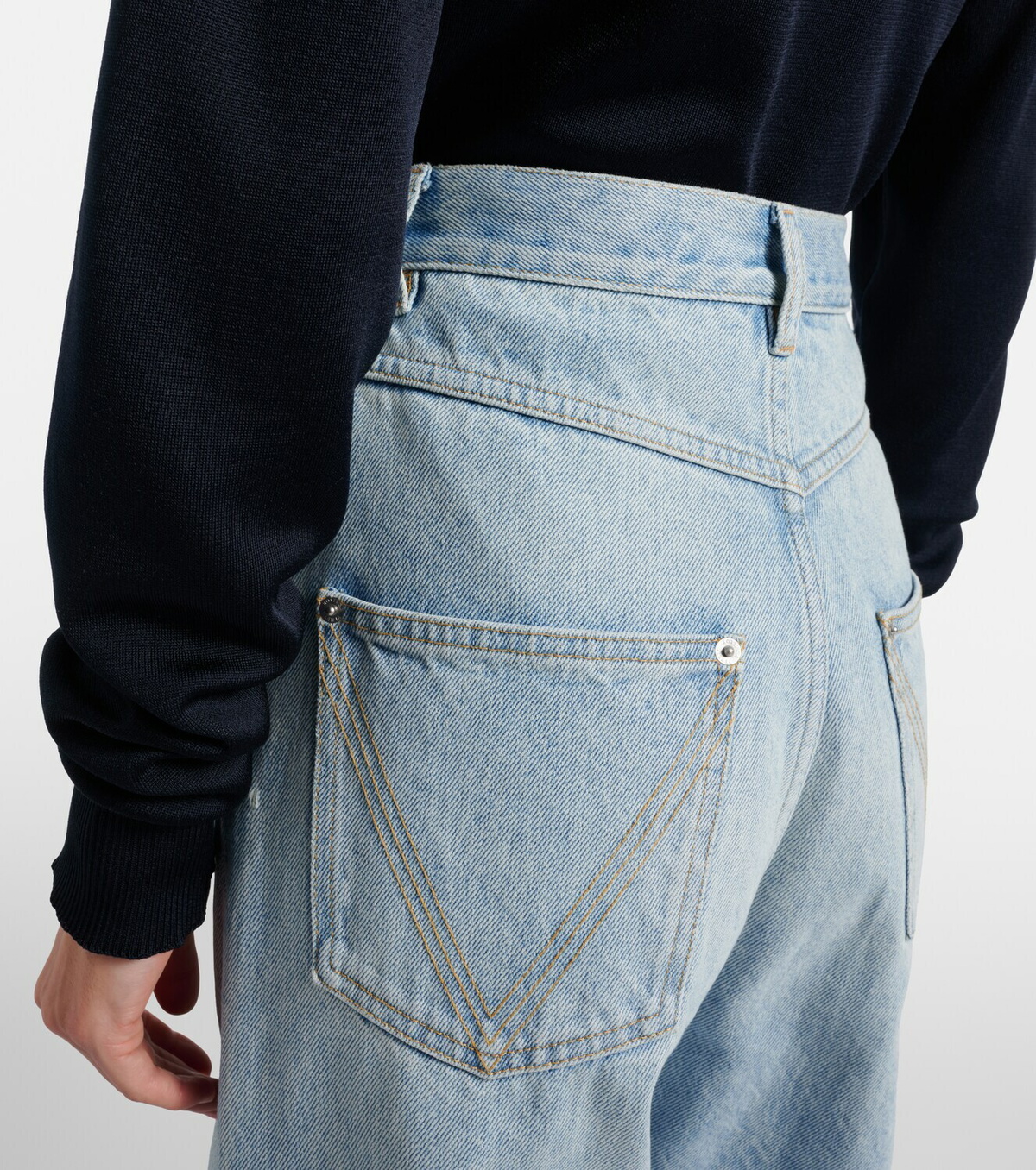 Bottega Veneta Intrecciato leather-trimmed wide-leg jeans