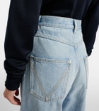 Bottega Veneta Intrecciato leather-trimmed wide-leg jeans