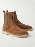 Paul Smith - Elton Stripe-Detailed Mesh-Trimmed Suede Chelsea Boots - Brown