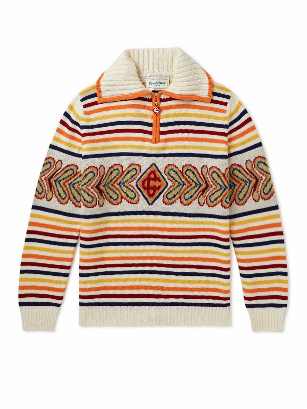 Photo: Casablanca - Striped Wool-Blend Half-Zip Sweater - Orange
