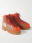 GUCCI - The North Face Logo-Embroidered Monogrammed Canvas and Leather Hiking Boots - Brown