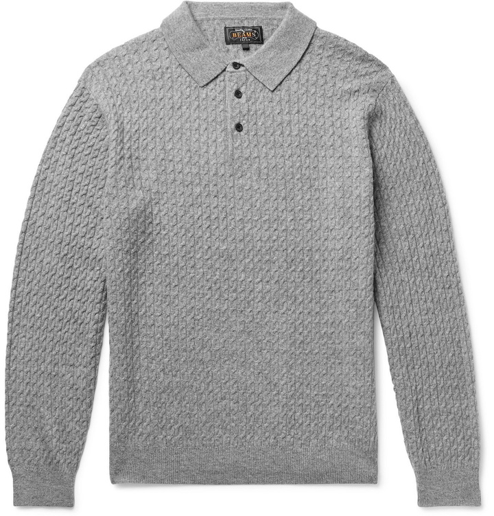 Photo: Beams Plus - Cable-Knit Wool-Blend Polo Shirt - Gray