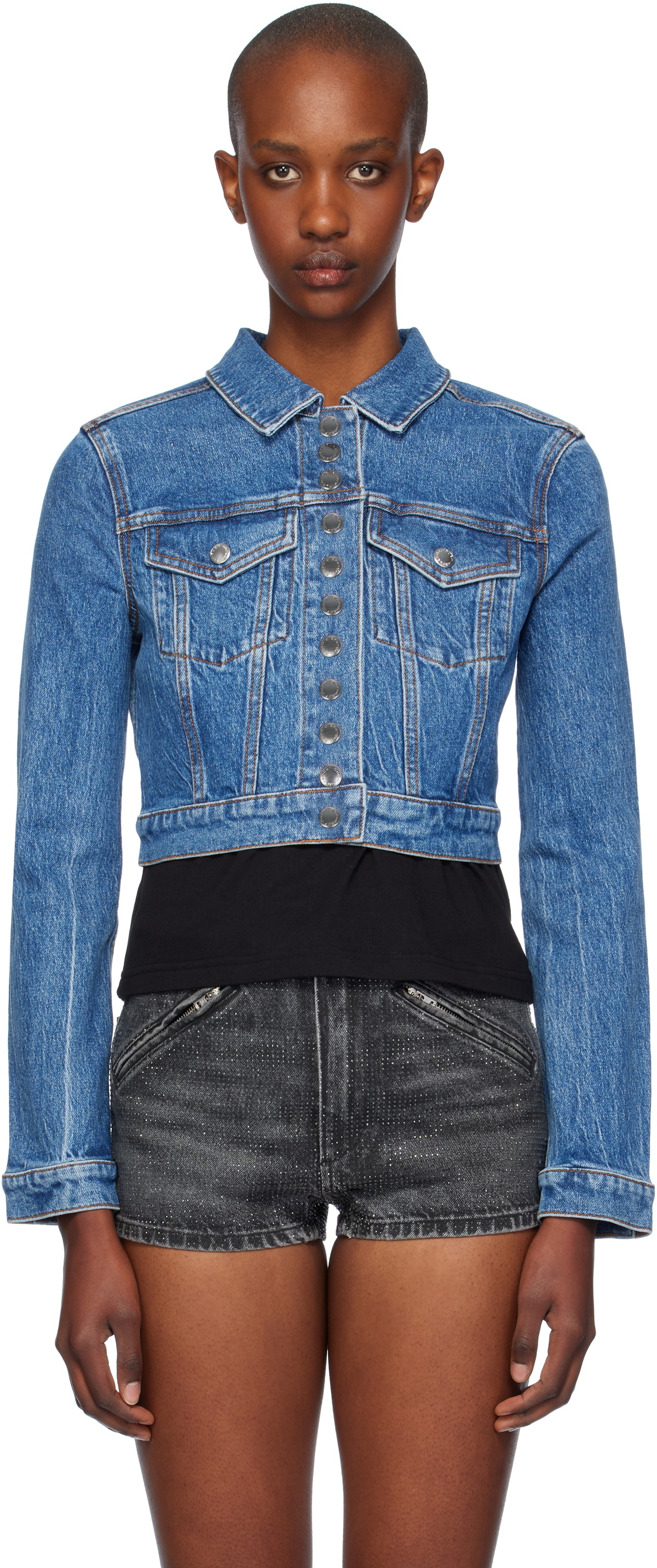 Alexander Wang Blue Cropped Trucker Denim Jacket