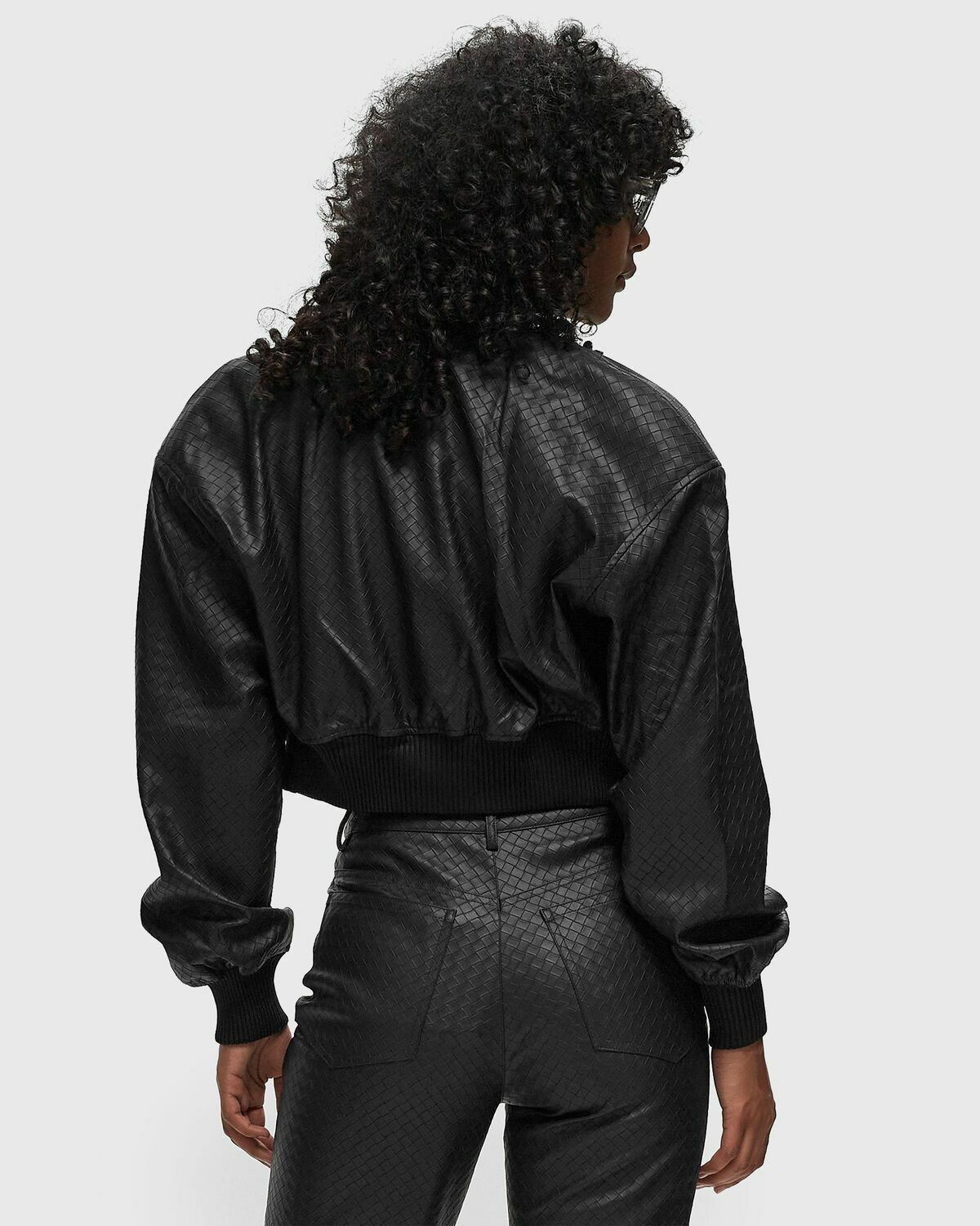 ROTATE Birger Christensen Cropped Braided Jacket Black Womens Bomber Jacket